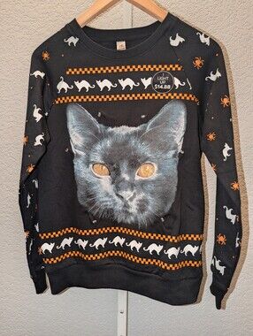 Celebrate Halloween Light-Up Black Cat Sweatshirt 🎃🐈‍⬛